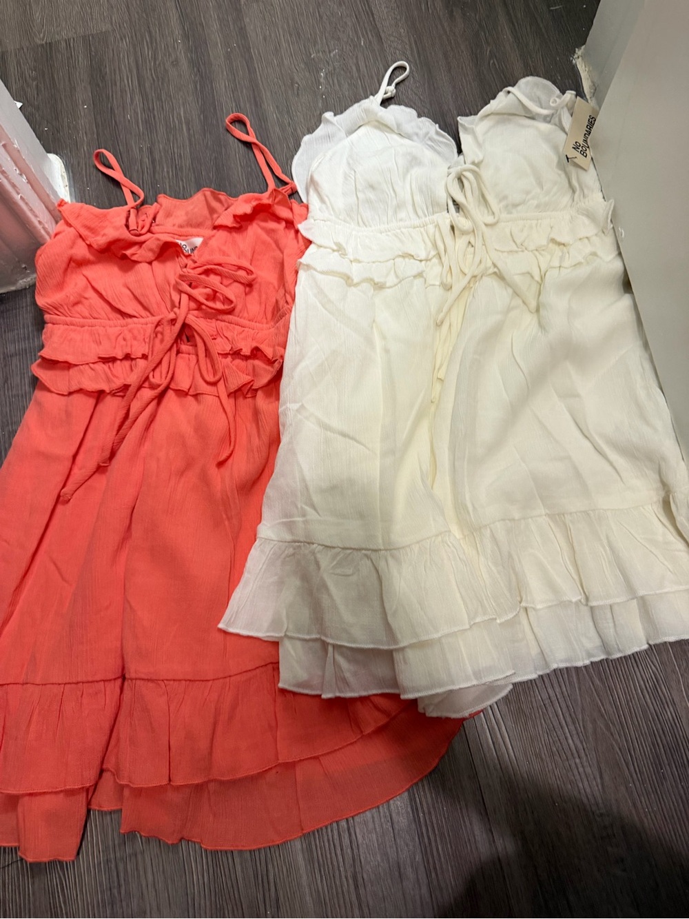 Tiered Ruffle Spaghetti Strap Mini Dress - Coral & Cream (2)- XXS- nwt